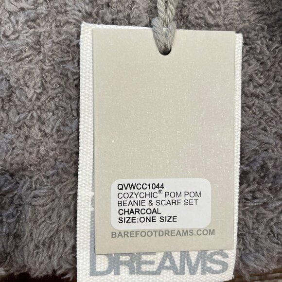 NWT Barefoot Dreams Pom Pom Beanie + Scarf Set CozyChic Knit Charcoal Gray - Picture 2 of 8